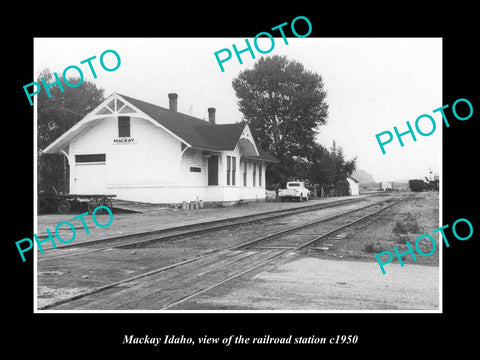 OLD LARGE HISTORIC PHOTO OF MACKAY IDAHO, THE RAILROAD DEPOT STATION c1950