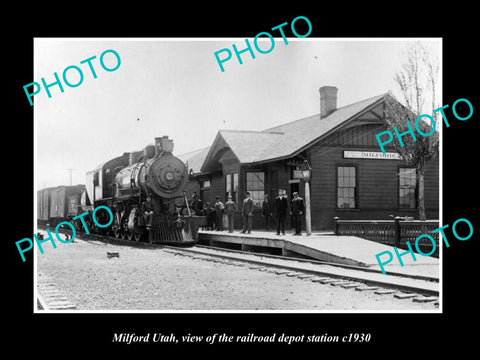 OLD LARGE HISTORIC PHOTO OF MILFORD UTAH, THE RAILROAD DEPOT STATION c1930