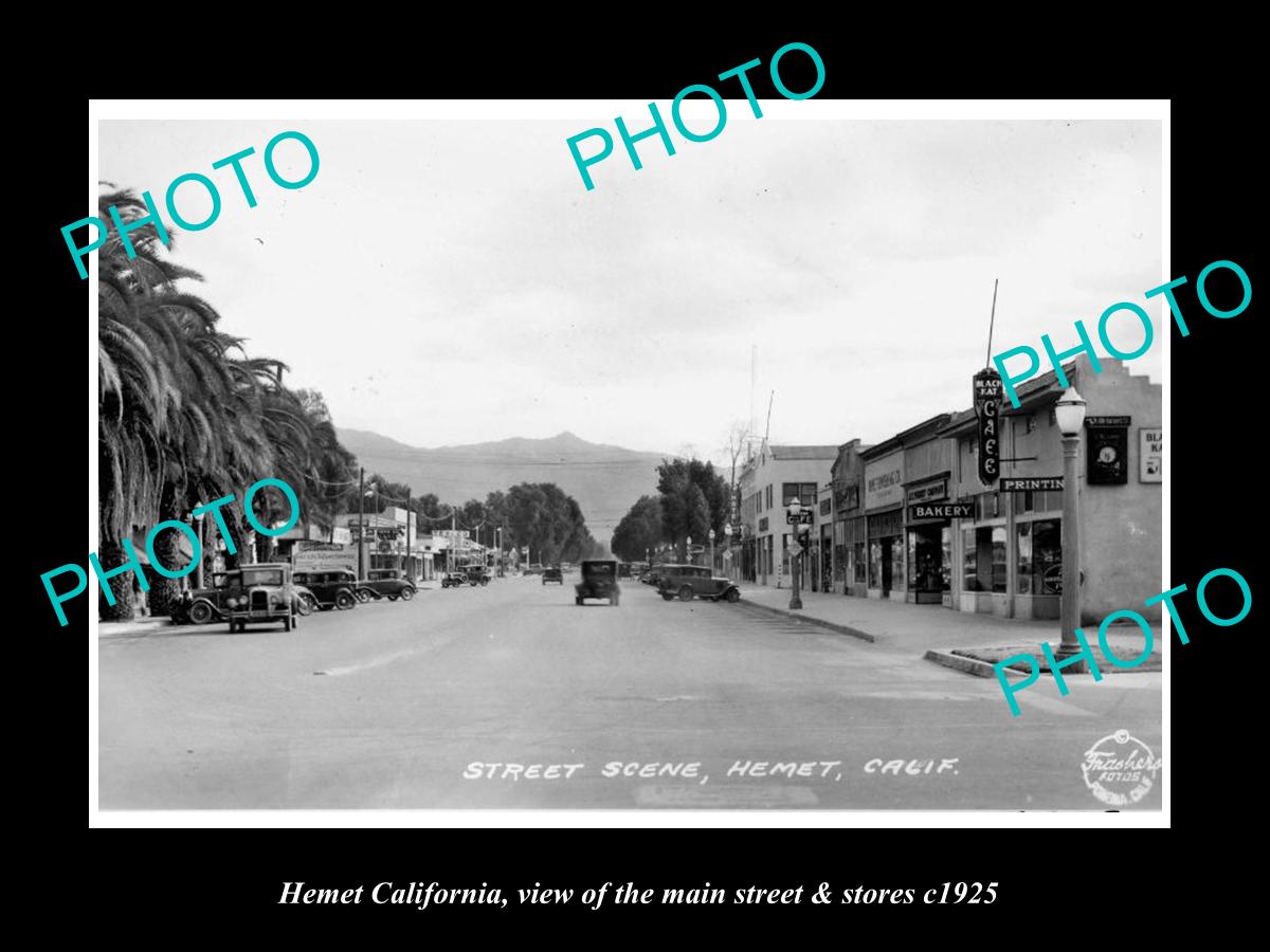 OLD LARGE HISTORIC PHOTO HEMET CALIFORNIA, THE MAIN St & STORES c1925