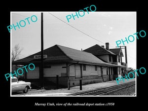 OLD LARGE HISTORIC PHOTO OF MURRAY UTAH, THE RAILROAD DEPOT STATION c1950