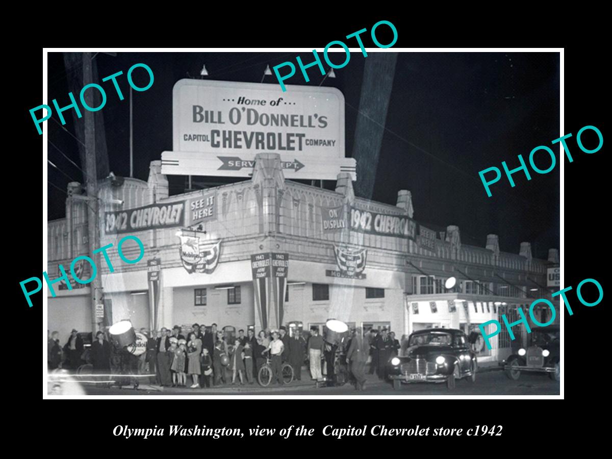 OLD LARGE HISTORIC PHOTO OF OLYMPIA WASHINGTON, THE CHEVROLET DEALERSHIP c1942