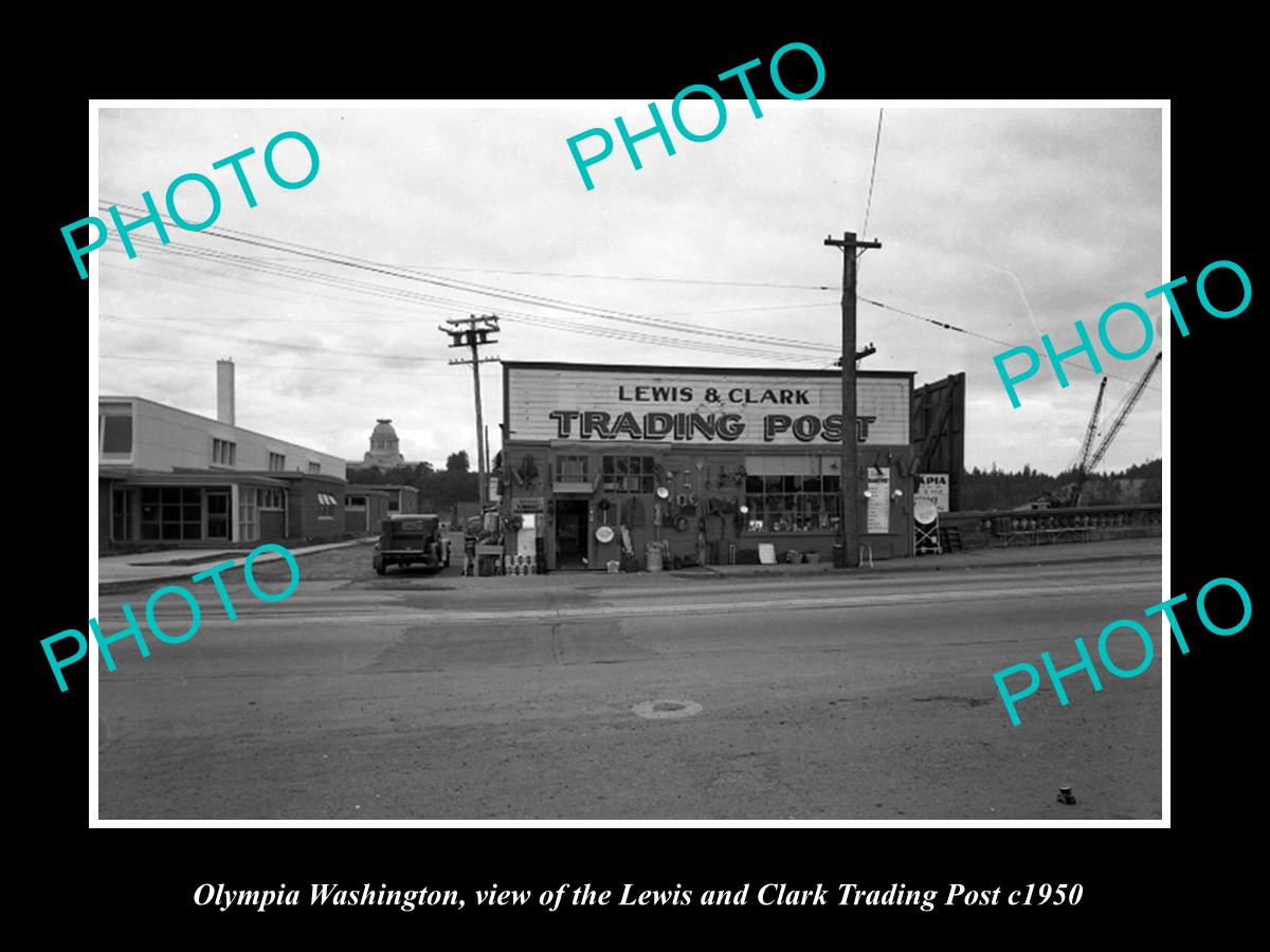 OLD LARGE HISTORIC PHOTO OF OLYMPIA WASHINGTON, THE TRADING POST STORE c1950