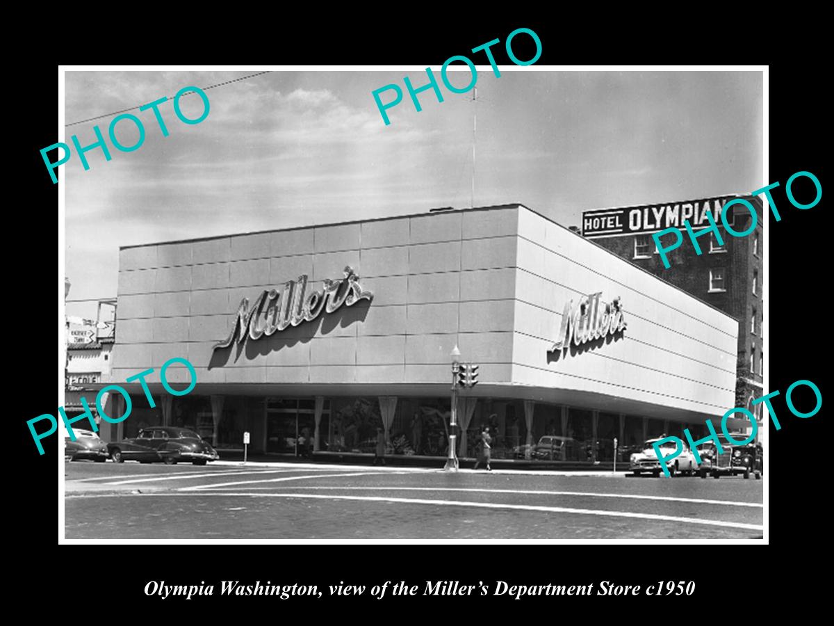 OLD LARGE HISTORIC PHOTO OF OLYMPIA WASHINGTON, MILLERS DEPARTMENT STORE c1950