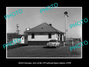 OLD LARGE HISTORIC PHOTO OF OVID COLORADO, THE RAILROAD DEPOT STATION c1950