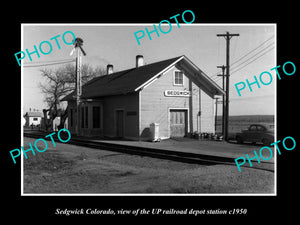 OLD LARGE HISTORIC PHOTO OF SEDGWICK COLORADO, THE RAILROAD DEPOT STATION c1950