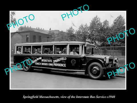 OLD LARGE HISTORIC PHOTO OF SPRINGFIELD MASSACHUSETTS, THE INTERSTATE BUS c1940