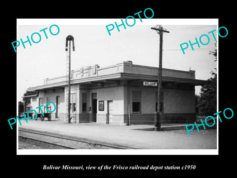 OLD LARGE HISTORIC PHOTO OF BOLIVAR MISSOURI, THE FRISCO RAILROAD DEPOT c1950