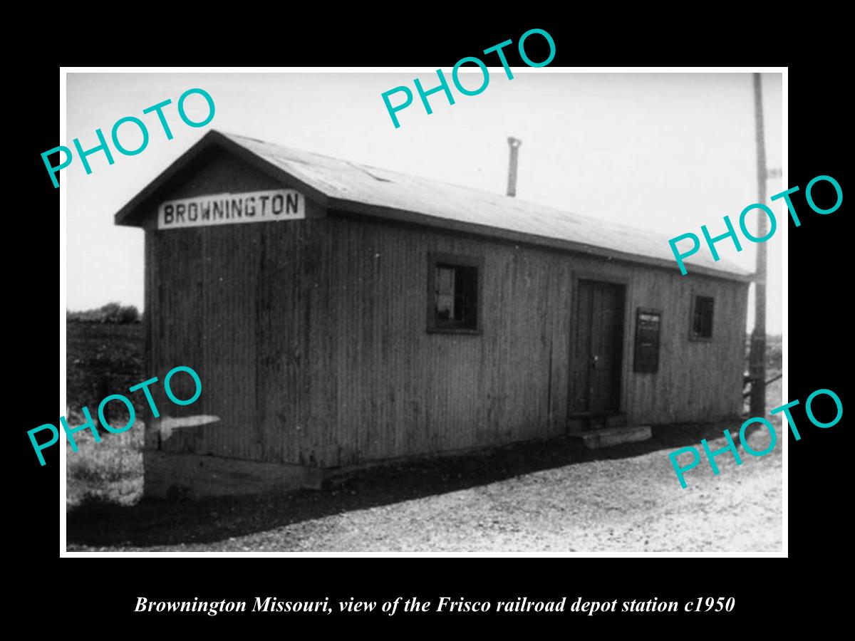 OLD LARGE HISTORIC PHOTO OF BROWNINGTON MISSOURI, THE FRISCO RAILROAD DEPOT 1950