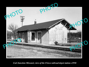 OLD LARGE HISTORIC PHOTO OF CARL JUNCTION MISSOURI, FRISCO RAILROAD DEPOT c1950