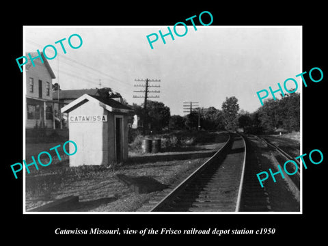 OLD LARGE HISTORIC PHOTO OF CATAWISSA MISSOURI, THE FRISCO RAILROAD DEPOT c1950