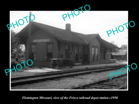 OLD LARGE HISTORIC PHOTO OF FLEMINGTON MISSOURI, THE FRISCO RAILROAD DEPOT c1950