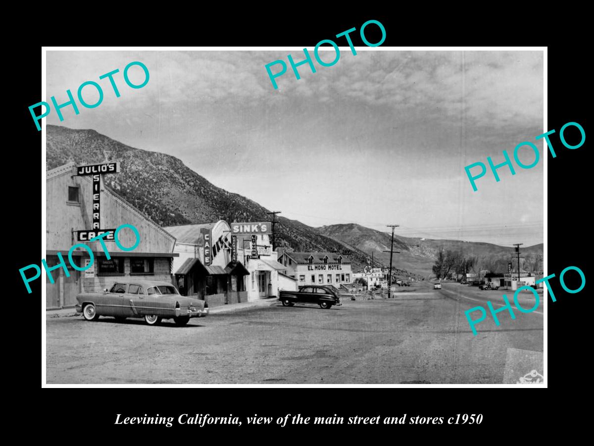 OLD LARGE HISTORIC PHOTO LEEVINGING CALIFORNIA, THE MAIN St & STORES c1950