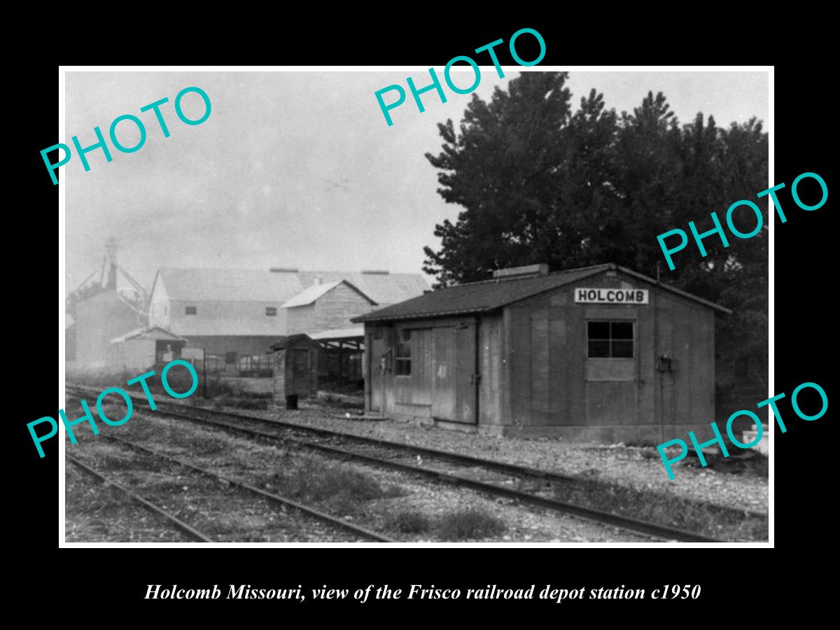 OLD LARGE HISTORIC PHOTO OF HOLCOMB MISSOURI, THE FRISCO RAILROAD DEPOT c1950