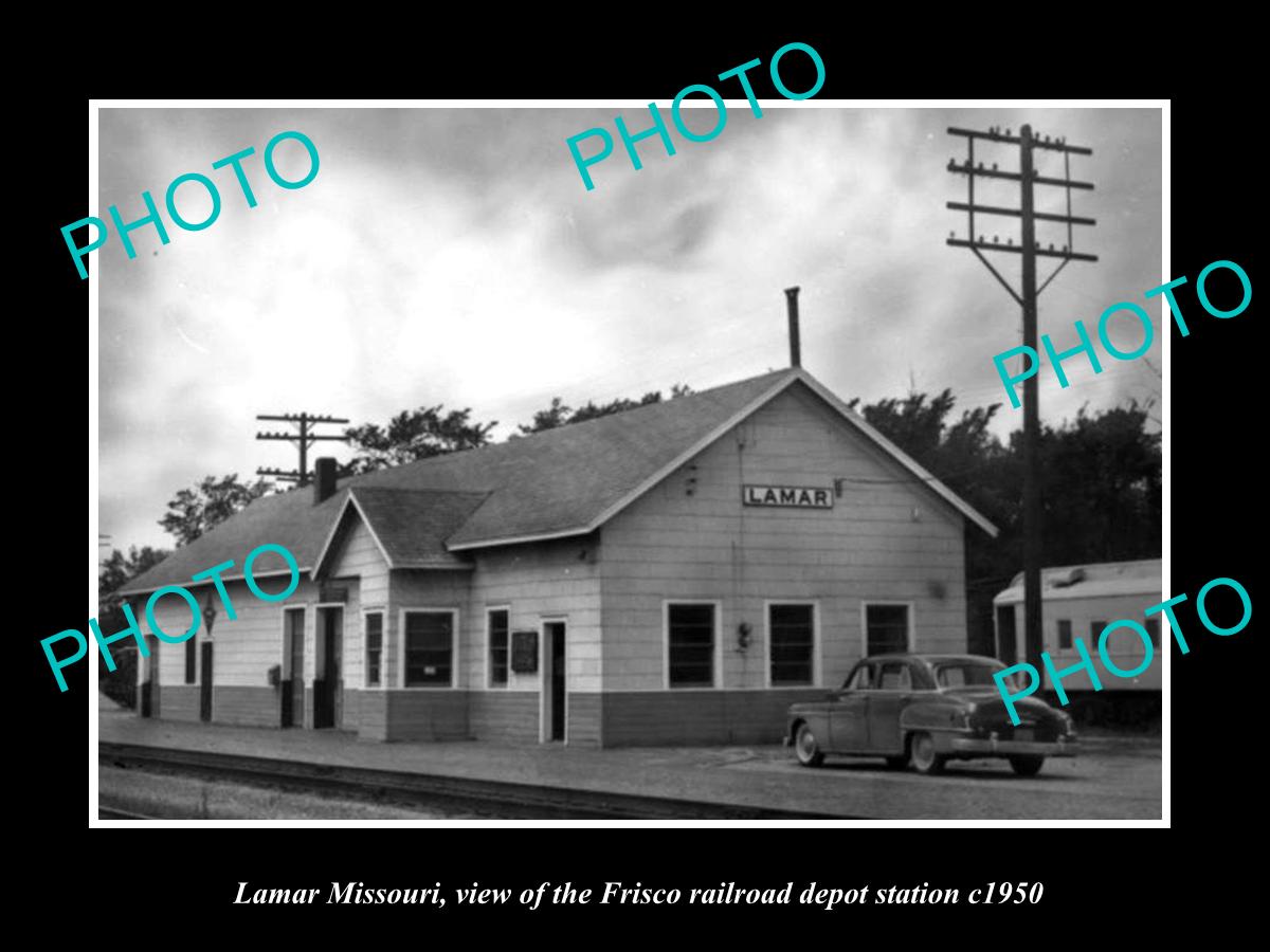 OLD LARGE HISTORIC PHOTO OF LAMAR MISSOURI, THE FRISCO RAILROAD DEPOT c1950