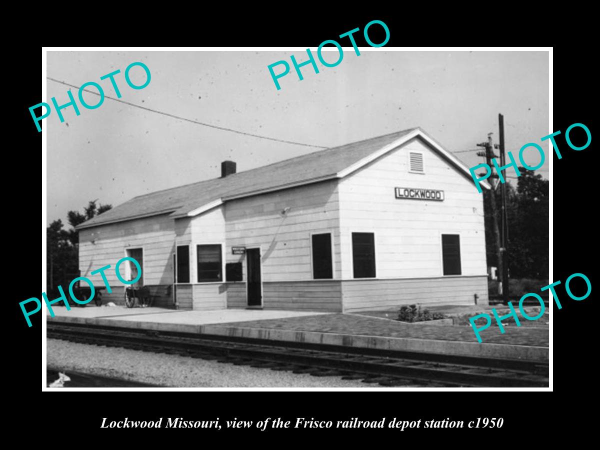 OLD LARGE HISTORIC PHOTO OF LOCKWOOD MISSOURI, THE FRISCO RAILROAD DEPOT c1950