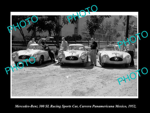 OLD LARGE HISTORIC PHOTO MERCEDES BENZ 300 SL RACE CAR 1952, PANAMERICANA MECIXO