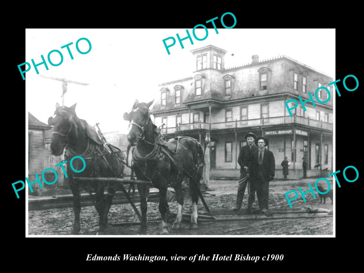 OLD LARGE HISTORIC PHOTO OF EDMONDS WASHINGTON, VIEW OF THE HOTEL BISHOP c1900