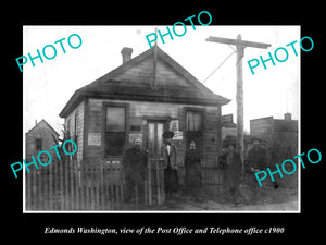 OLD LARGE HISTORIC PHOTO OF EDMONDS WASHINGTON, THE POST & TELEGRAPH OFFICE 1900