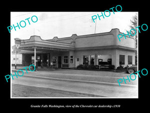 OLD LARGE HISTORIC PHOTO OF GRANITE FALLS WASHINGTON, THE CHEVROLET STORE c1930