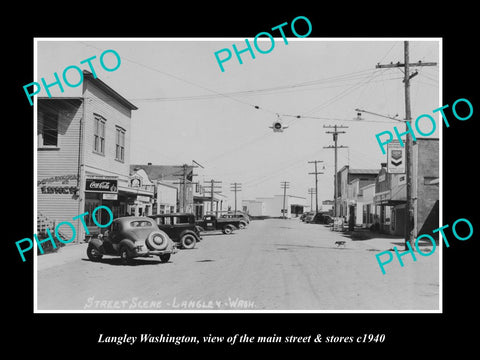 OLD LARGE HISTORIC PHOTO OF LANGLEY WASHINGTON, THE MAIN STREET & STORES c1940