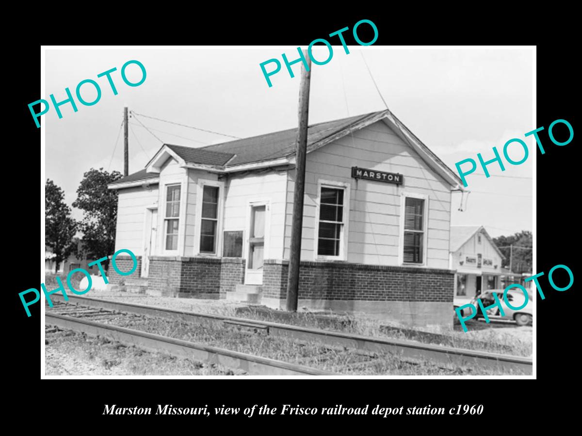 OLD LARGE HISTORIC PHOTO OF MARSTON MISSOURI, THE FRISCO RAILROAD STATION c1960