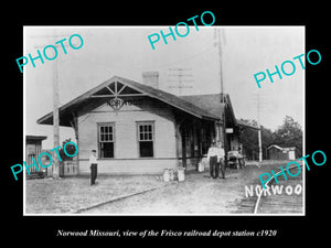 OLD LARGE HISTORIC PHOTO OF NORWOOD MISSOURI, THE FRISCO RAILROAD STATION c1920