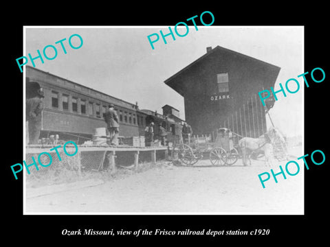 OLD LARGE HISTORIC PHOTO OF OZARK MISSOURI, THE FRISCO RAILROAD STATION c1920