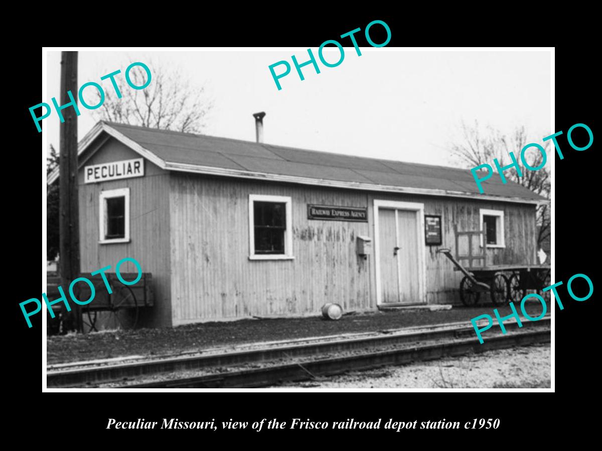 OLD LARGE HISTORIC PHOTO OF PECULIAR MISSOURI, THE FRISCO RAILROAD STATION c1950