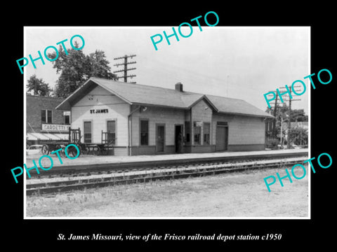 OLD LARGE HISTORIC PHOTO OF St JAMES MISSOURI, THE FRISCO RAILROAD STATION c1950