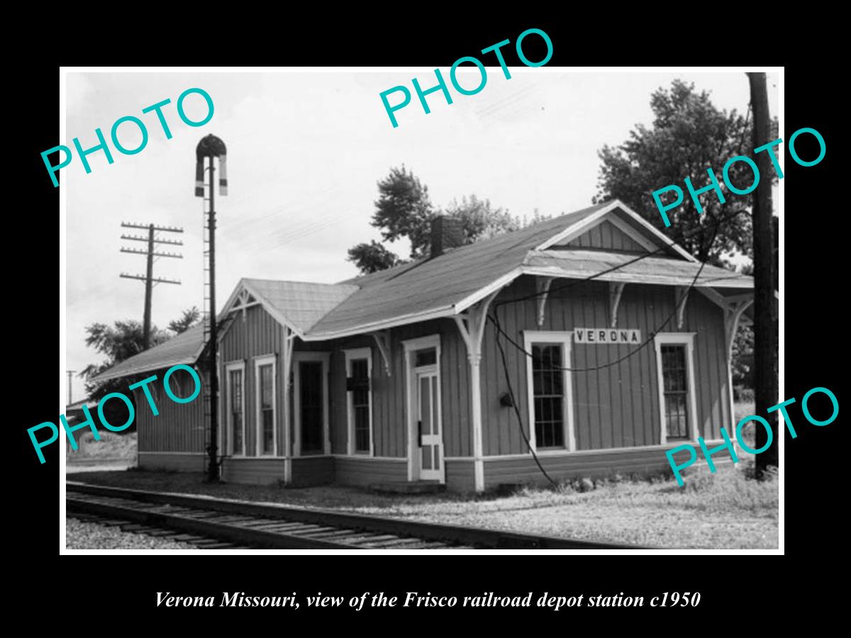 OLD LARGE HISTORIC PHOTO OF VERONA MISSOURI, THE FRISCO RAILROAD STATION c1950