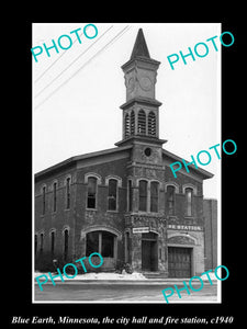 OLD LARGE HISTORIC PHOTO BLUE EARTH MINNESOTA, THE CITY HALL & FIRE STATION 1940