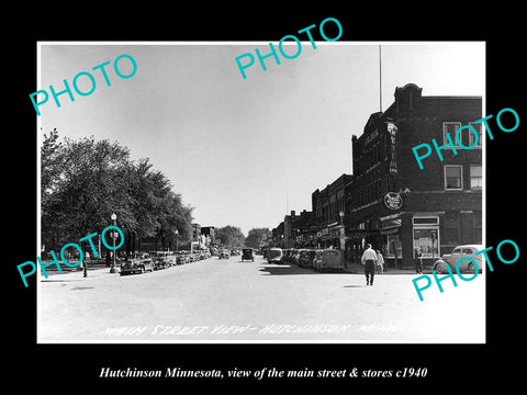 OLD LARGE HISTORIC PHOTO OF HUTCHINSON MINNESOTA, THE MAIN St & STORES c1940