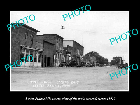 OLD LARGE HISTORIC PHOTO OF LESTER PRAIRIE MINNESOTA, THE MAIN St & STORES c1920