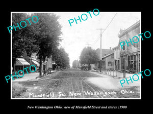 OLD LARGE HISTORIC PHOTO OF NEW WASHINGTON OHIO, MANSFIELD St & STORES c1900