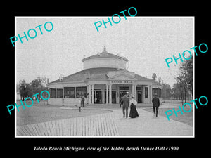 OLD LARGE HISTORIC PHOTO OF TOLEDO BEACH MICHIGAN, VIEW OF THE DANCE HALL c1900