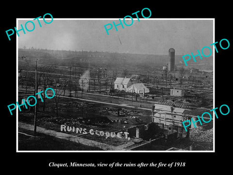 OLD LARGE HISTORIC PHOTO CLOQUET MINNESOTA, THE RUINS AFTER THE 1918 TOWN FIRE