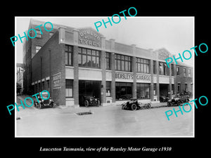 OLD LARGE HISTORIC PHOTO OF LAUNCESTON TASMANIA, THE BEASLEY MOTOR GARAGE c1930