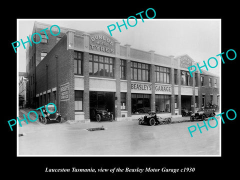 OLD LARGE HISTORIC PHOTO OF LAUNCESTON TASMANIA, THE BEASLEY MOTOR GARAGE c1930