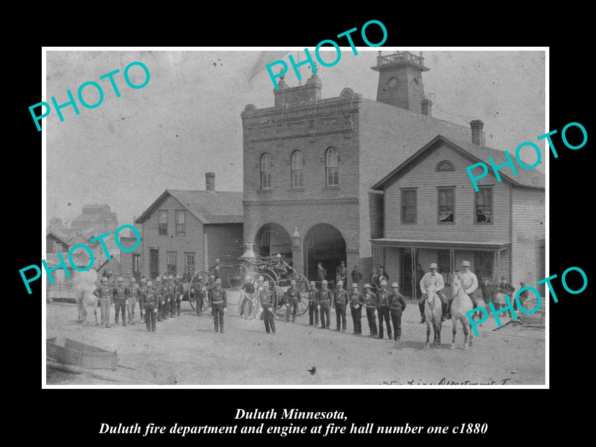 OLD LARGE HISTORIC PHOTO DULUTH MINNESOTA, THE No 1 FIRE STATION & CREW c1880