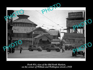 OLD LARGE HISTORIC PHOTO OF PERTH WEST AUSTRALIA, VIEW OF THE OLD MARKET c1930