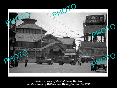 OLD LARGE HISTORIC PHOTO OF PERTH WEST AUSTRALIA, VIEW OF THE OLD MARKET c1930