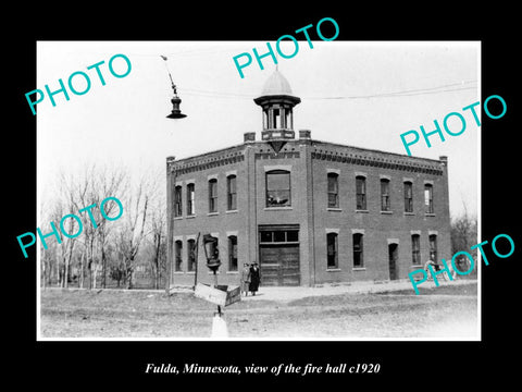 OLD LARGE HISTORIC PHOTO FULDA MINNESOTA, VIEW OF THE TOWN FIRE HALL c1920