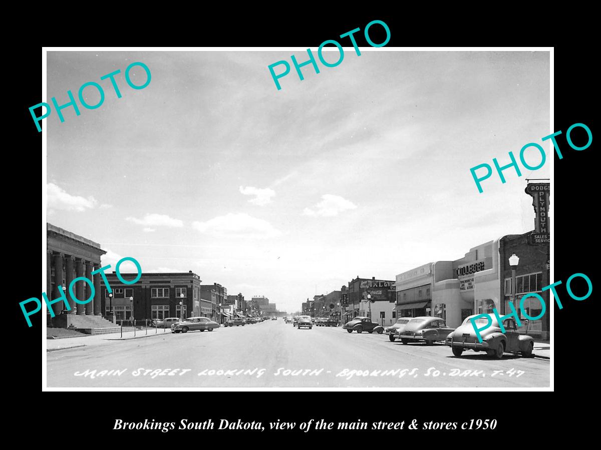 OLD LARGE HISTORIC PHOTO OF BROOKINGS SOUTH DAKOTA, THE MAIN ST & STORES c1950