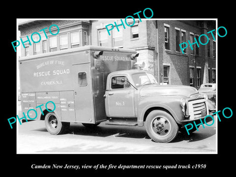 OLD LARGE HISTORIC PHOTO OF CAMDEN NEW JERSEY, THE FIRE DEPARTMENT TRUCK c1950