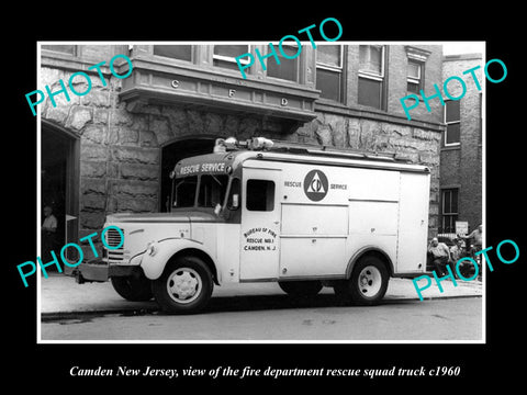 OLD LARGE HISTORIC PHOTO OF CAMDEN NEW JERSEY, THE FIRE DEPARTMENT TRUCK c1960