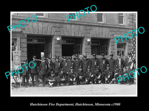 OLD LARGE HISTORIC PHOTO HUTCHINSON MINNESOTA, THE TOWN FIRE BRIGADE c1900