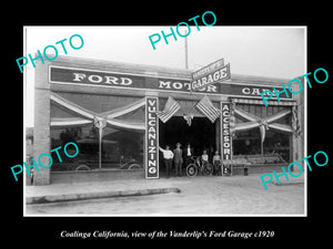 OLD LARGE HISTORIC PHOTO OF COALINGA CALIFORNIA, THE FORD MOTOR GARAGE c1920