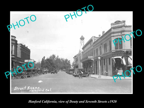 OLD LARGE HISTORIC PHOTO OF HANFORD CALIFORNIA, Crn DOUTY & 7th STREET c1920