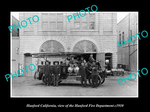 OLD LARGE HISTORIC PHOTO OF HANFORD CALIFORNIA, THE FIRE DEPARTMENT TEAM c1910