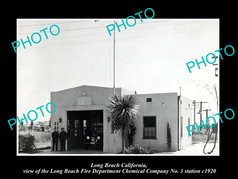 OLD HISTORIC PHOTO OF LONG BEACH FIRE DEPARTMENT, CALIFORNIA, No 3 STATION c1920